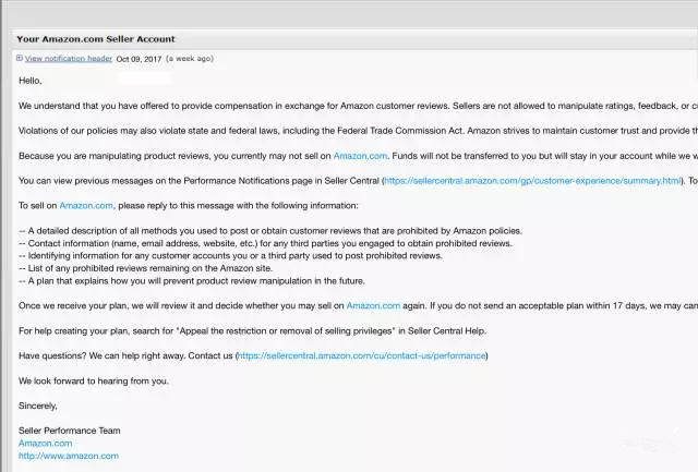 收到这封亚马逊账户审核邮件该如何申诉?-雨果