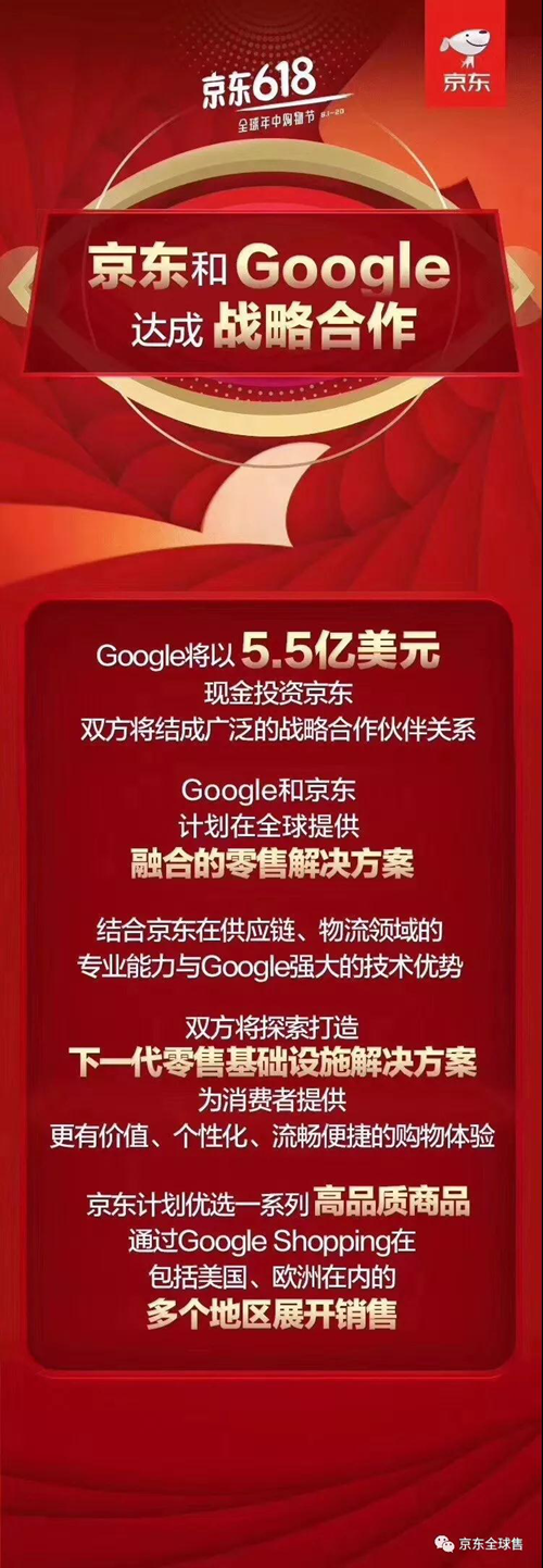 谷歌5.5亿美元投资京东，将获超2700万股京东股票