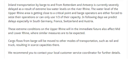 注意！多家航运公司发出警告，近期发往欧洲的部分货物将有较大的延误