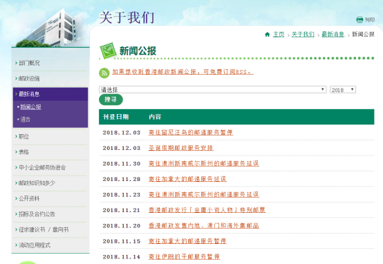 12月7日起，香港邮政将暂停投寄空邮服务