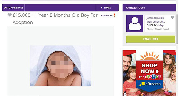 英国：震惊！购物网站竟明码标价公开售卖男婴，1岁零8个月售价15万