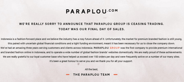 印尼时尚电商公司Paraplou关闭旗下网站，创始人曾就职LAZADA