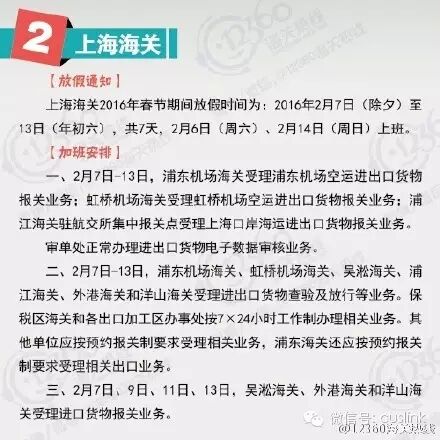 汇总贴：部分海关春节放假及加班安排