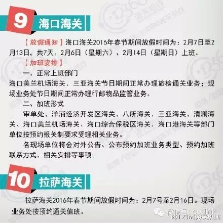 汇总贴：部分海关春节放假及加班安排