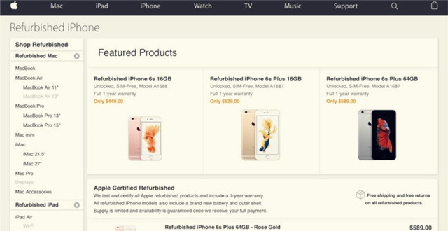 苹果官网首次出售翻新iPhone 6S和6S Plus