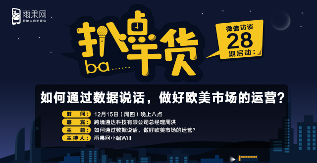 “扒点干货”微信访谈第(28)期启动:如何通过数据说话,做好欧美市场的运营? “扒点干货”微信访谈第(28)期启动:如何通过数据说话,做好欧美市场的运营?