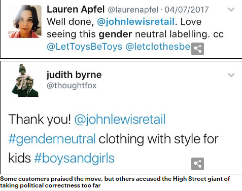 英国时尚品牌John Lewis推出中性童装，遭消费者炮轰抵制