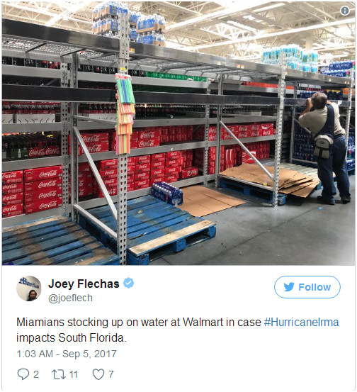 “史上最强”飓风Irma即将登陆美国！亚马逊上瓶装水价格被哄抬数倍