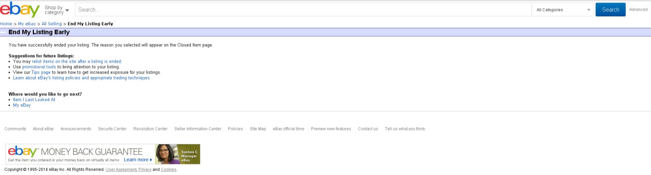 eBay可以提前结束拍卖刊登吗？