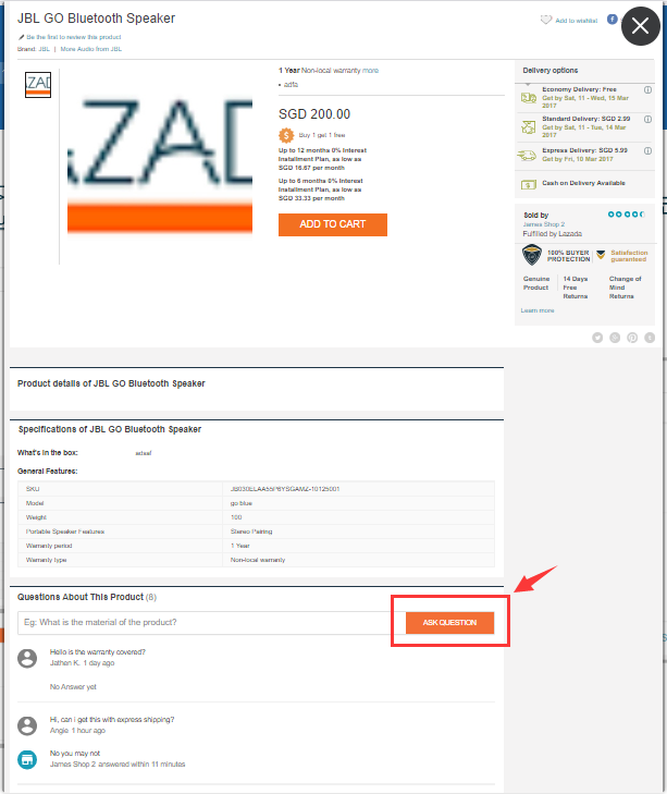 Lazada顧客-賣家產(chǎn)品頁面問與答功能詳解