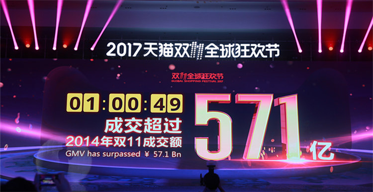 天猫双十一最新战报：1小时49秒成交额突破571亿，进口第一单仅用33分钟