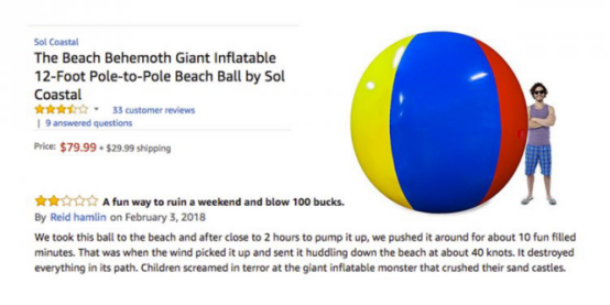 亚马逊上的“巨型沙滩球”火了，但比它们火的是用户评论
