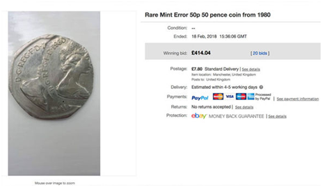 一枚“印错的”50便士硬币竟在eBay上卖出414英镑高价！
