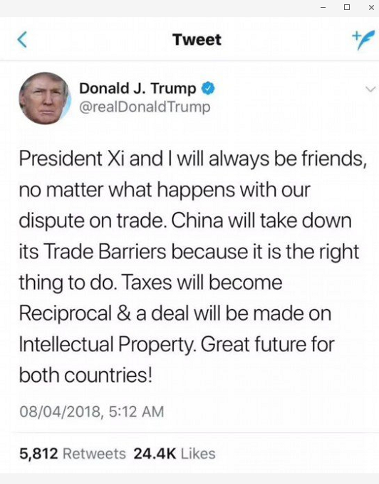 特朗普：中国肯定会降低关税壁垒