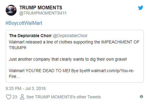 因售有反特朗普商品遭网友抵制，沃尔玛迫于压力将其下架