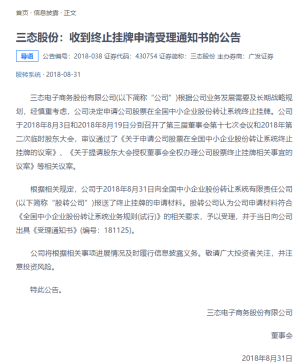 三态电商股份终止新三板挂牌,一季度营收超3亿元