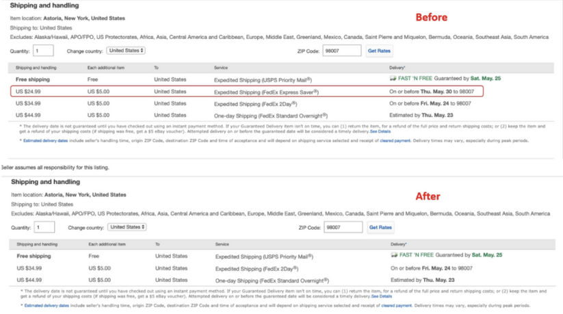 关于eBay向买家展示部分良好运送选项的通知