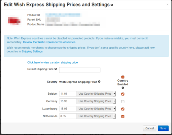 【干货】Wish如何编辑不同国家/地区的产品运费?