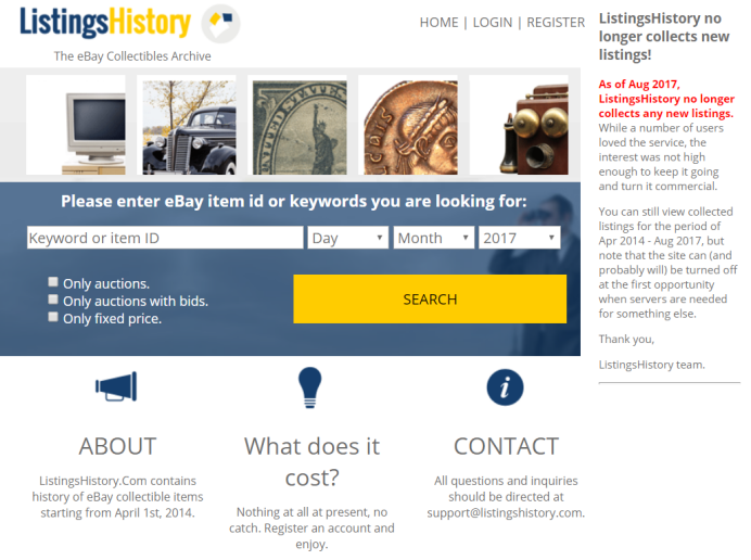 ListingsHistory：可搜索2014年来eBay上销售的每个收藏品数据库
