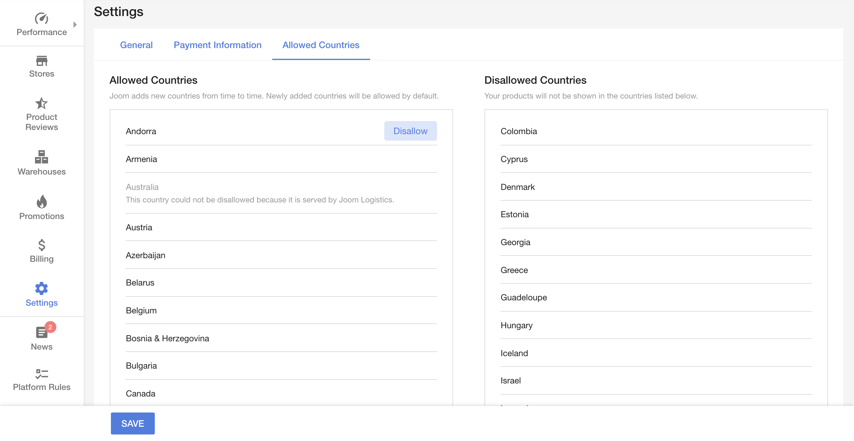 Joom平台屏蔽国家功能介绍：Joom后台如何操作添加需要屏蔽的国家