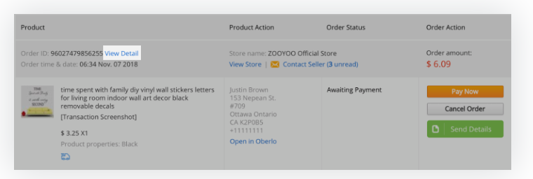 Shopify代发货应用Oberlo中的订单管理AliExpress订单介绍