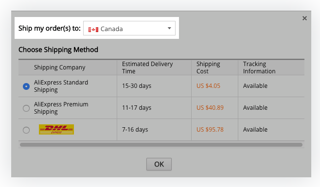 Shopify代发货Oberlo中的运费选择运输策略介绍