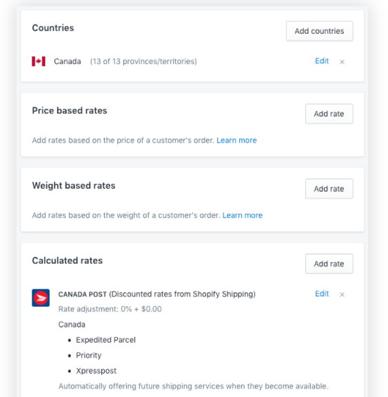 Shopify代发货应用：Oberlo运输策略示例