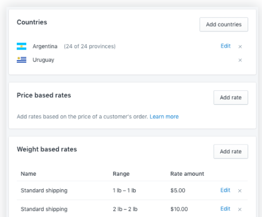 Shopify代发货应用：Oberlo运输策略示例