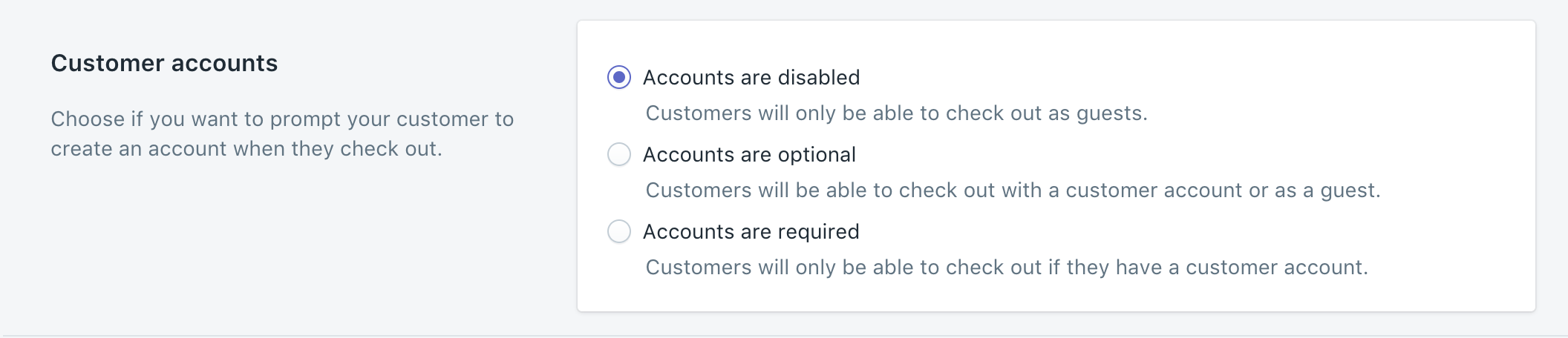 Shopify客户帐户启用或禁用设置