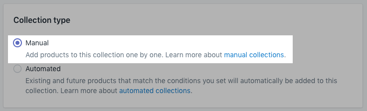 Shopify手动创建的产品系列相关流程