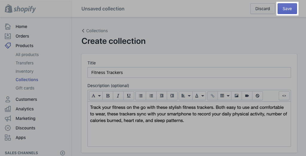 Shopify手动创建的产品系列相关流程