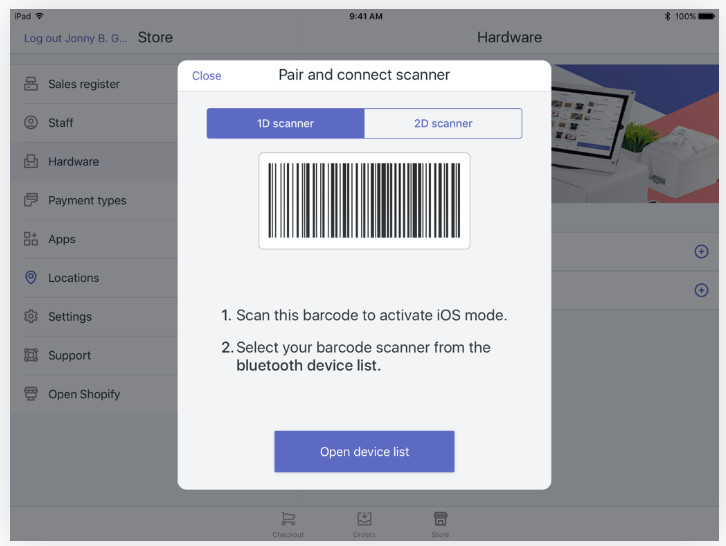 Shopify硬件1D条码扫描器使用介绍