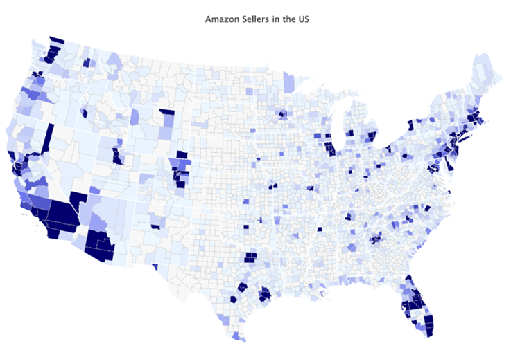 美国哪个州亚马逊卖家数量多？揭秘各州各县数量排名分布情况