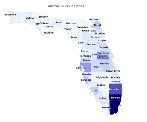 美国哪个州亚马逊卖家数量多？揭秘各州各县数量排名分布情况