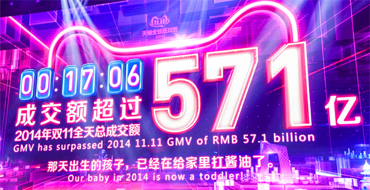 17分06秒超2014年全天！天猫双11成交总额破571亿