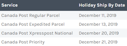 重要提醒：2019年加拿大假期发货截止日期