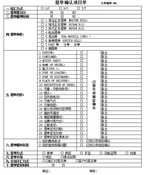 货代常用表格有哪些？货代业务流程中的14种表格