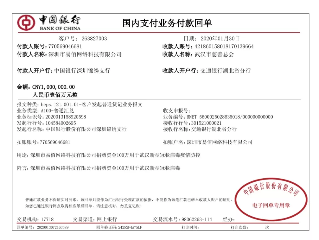 共同戰(zhàn)疫|易佰網(wǎng)絡捐贈100萬元及10萬個口罩馳援武漢抗擊疫情