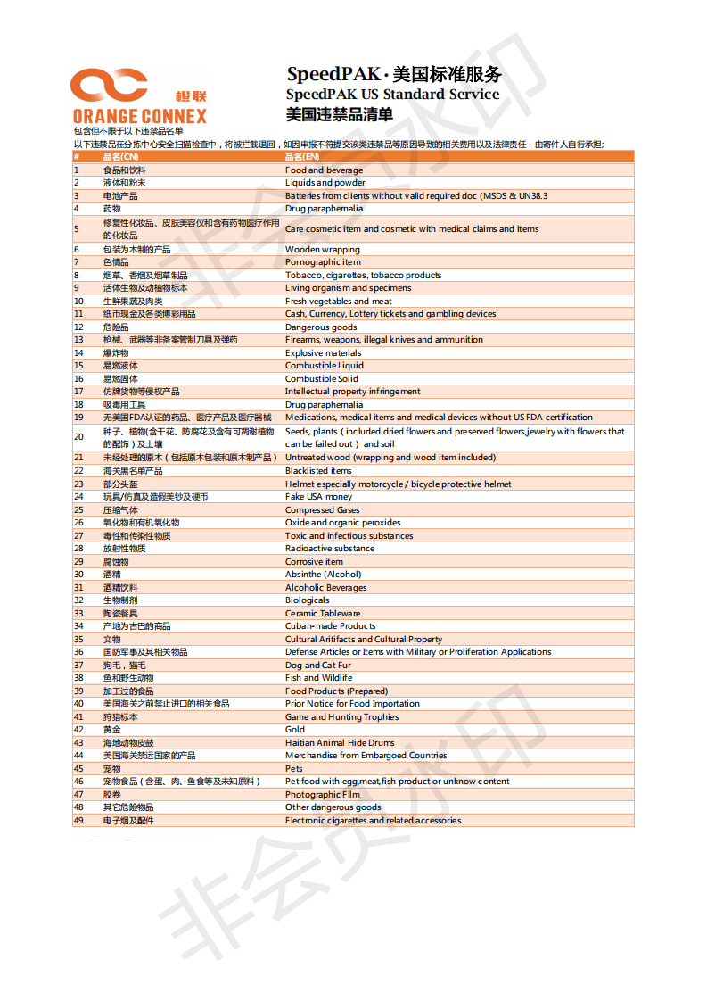 橙联物流发货要求，橙联物流禁运产品有哪些？