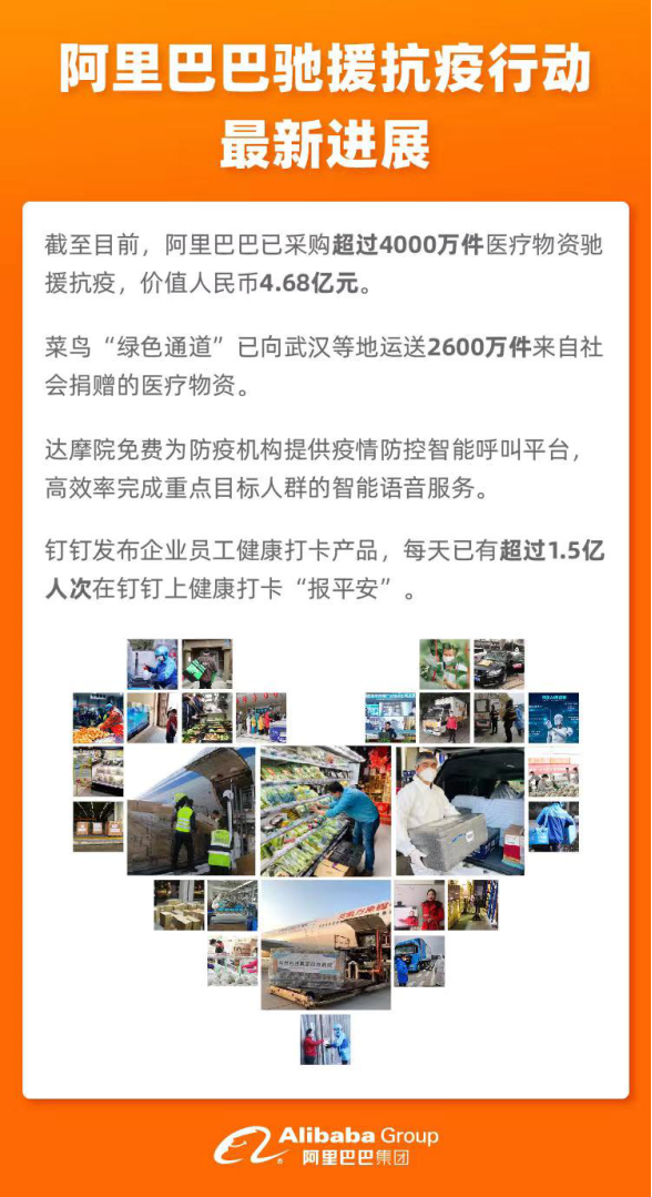 阿里巴巴张勇：4.68亿元医疗物资已送往疫区，现在是检验阿里使命坚持的时刻