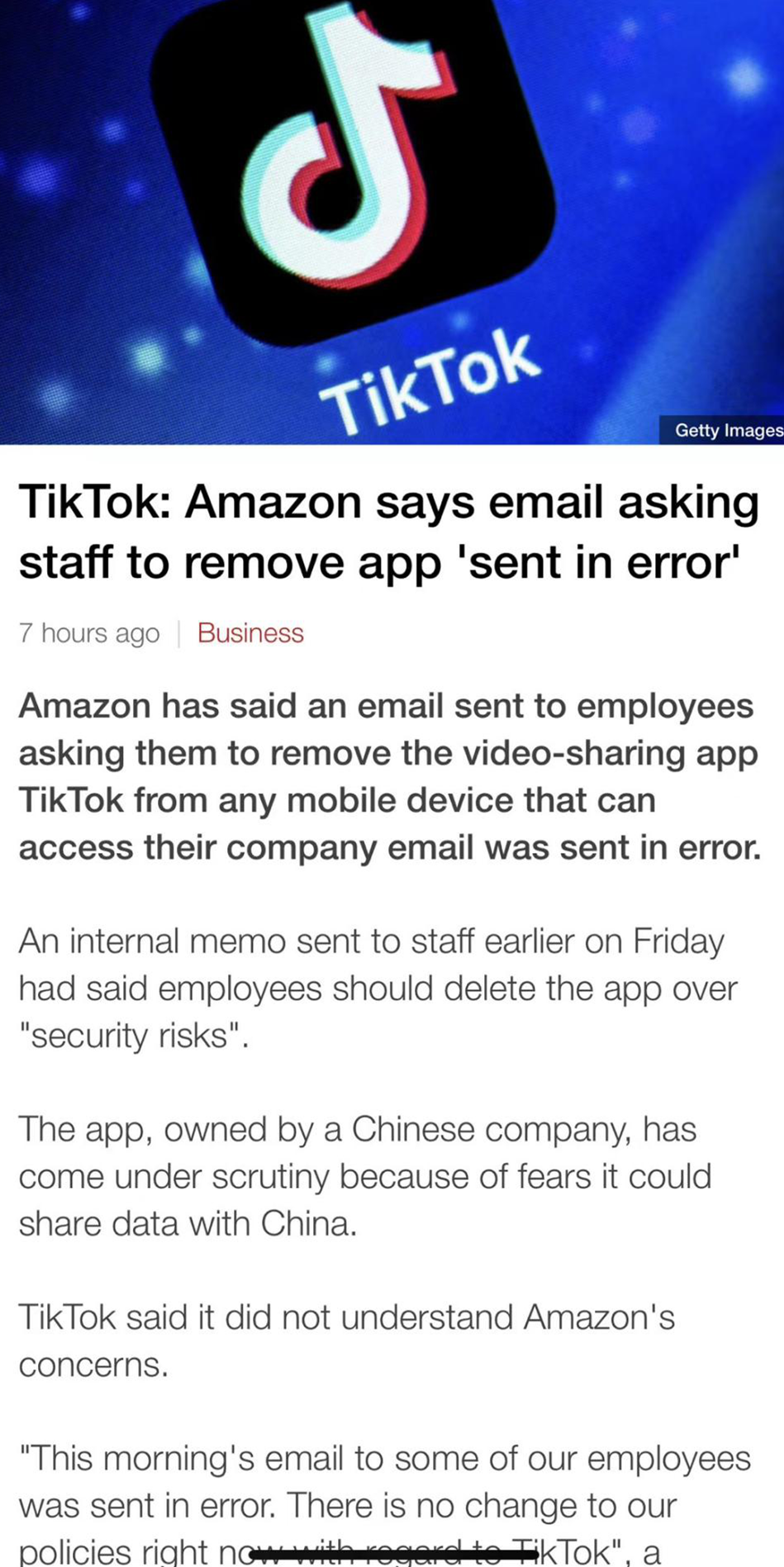 亚马逊发邮件命令员工删除TikTok又撤回