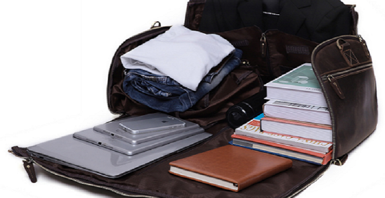 多功能疯马皮防水西装行李包