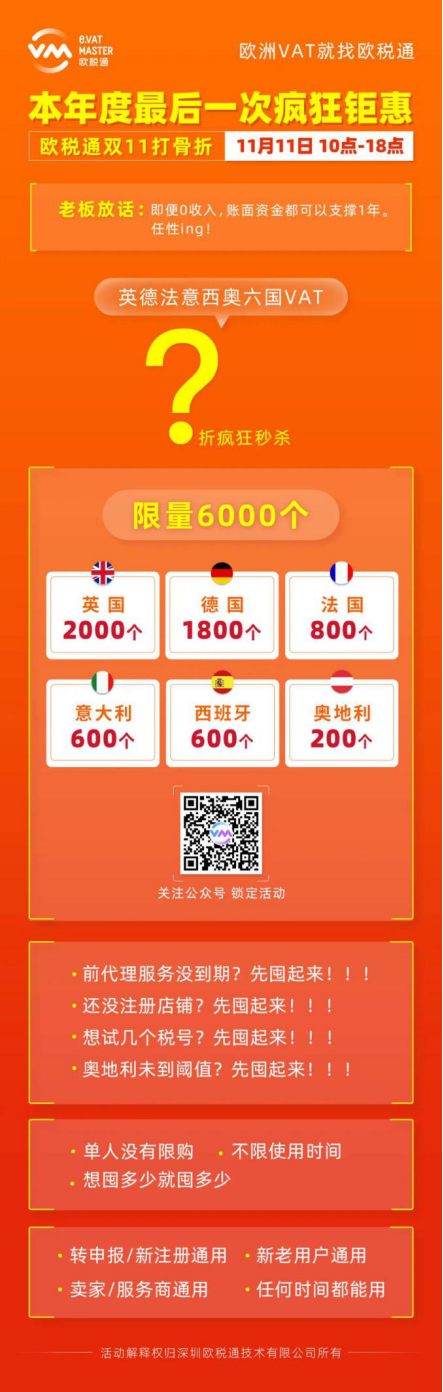 簡單粗暴，歐稅通雙十一打"骨折"?。?！限量6000個?。。? 骨折