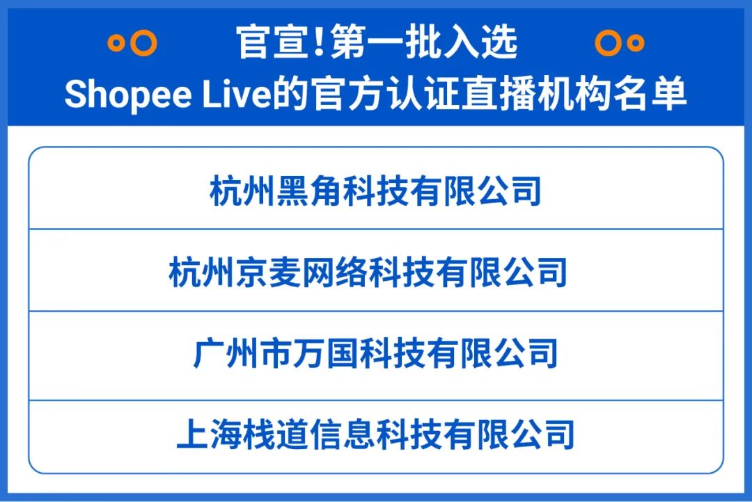 官宣! Shopee Live首批认证直播机构名单公布, 卖家服务升级