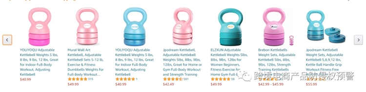 新款【组装式壶铃】在美亚站的防侵权预警283