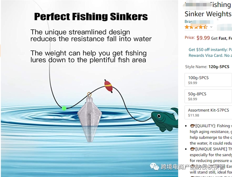 渔具【钓坠】在美亚站上的防侵权预警289